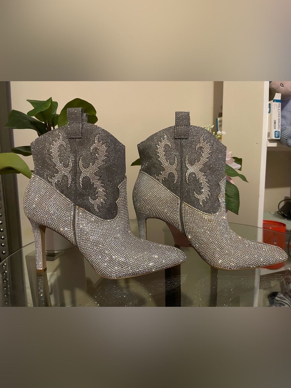 Gianni bini Sparkle Western Ankle Boots - Silver Rhinestone Women's Shoes